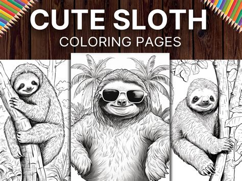 50 Cute Sloths Coloring Pages for Adults, Animal Coloring Book for Stress Relief & Relaxation ...