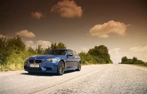 Wallpaper road, the sky, clouds, BMW, BMW, blue, blue, F10 for mobile ...