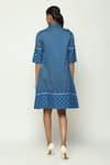 Buy Blue Silk, Cotton Sequins Collared Embellished Dress For Women by ...