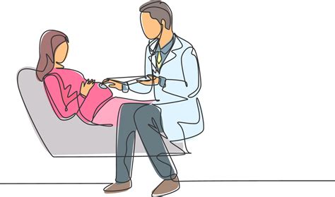 uno continuo línea dibujo de masculino obstetricia y ginecología médico comprobación joven ...