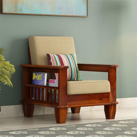Solid Sheesham Wood 1 Seater Sofa for Living Room | Couch Sofa for ...