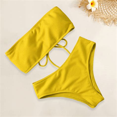 1 Set Bathing Suit No Underwire Swimming Bandeau Swimming Trunks Split ...