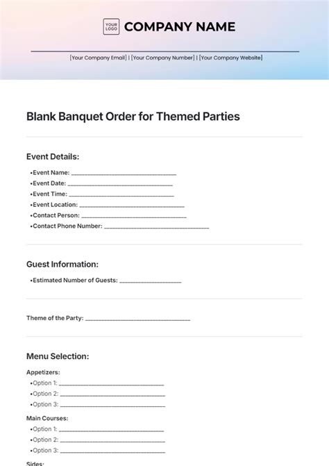 Free Banquet Event Order (BEO) Templates to Edit Online
