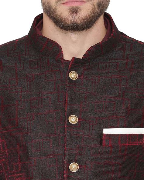 Buy Maroon WINTAGE Textured Single-Breasted Blazer with Mandarin Collar ...