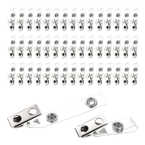 Uxcell 75pcs Metal Badge Clips with Clear PVC Straps Double Hole ID Badge Clips Name Tag Clips ...