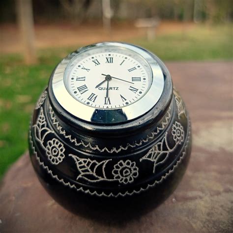 ODOP Nizamabad Black Pottery Desktop Miniature Clock – Terracotta by Sachii
