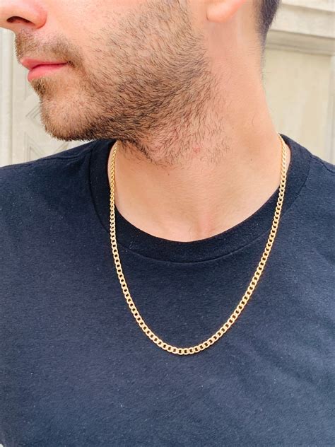 18K Mens Gold Filled Curb Chain, 5mm Gold Chain, Waterproof Necklace ...