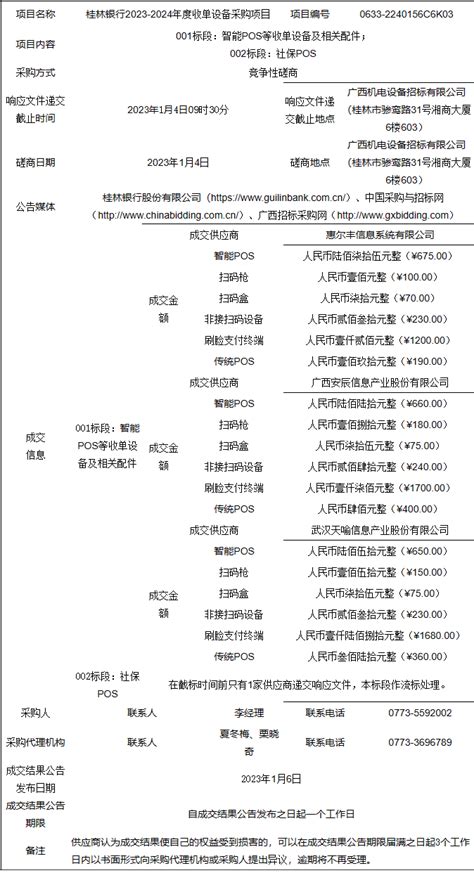 桂林银行2023-2024年度收单设备采购项目成交结果公告-移动支付网