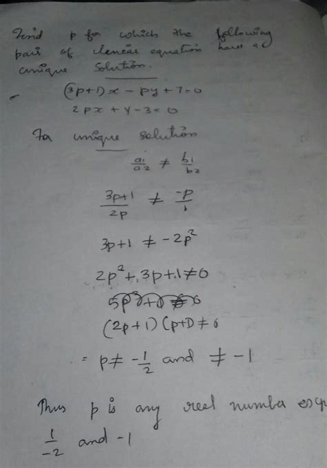 Find the values of p for which the following pair of linear equations ...