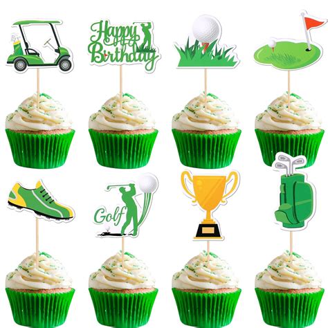 32 PCS Golf Cupcake Toppers Trophy Lawn Golf Shoes Bag Ball Carts ...