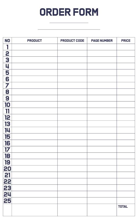 Editable Order Form Template Printable