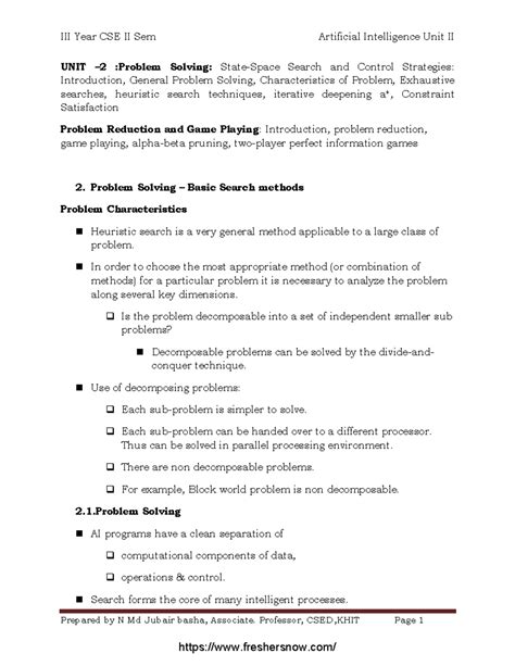 JNTUK R19 B.Tech CSE 2-2 AI Unit II: Problem Solving & Search ...