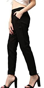 ATARAH Women's Regular Fit Casual Trousers (ST-Black-S_Black_Small ...