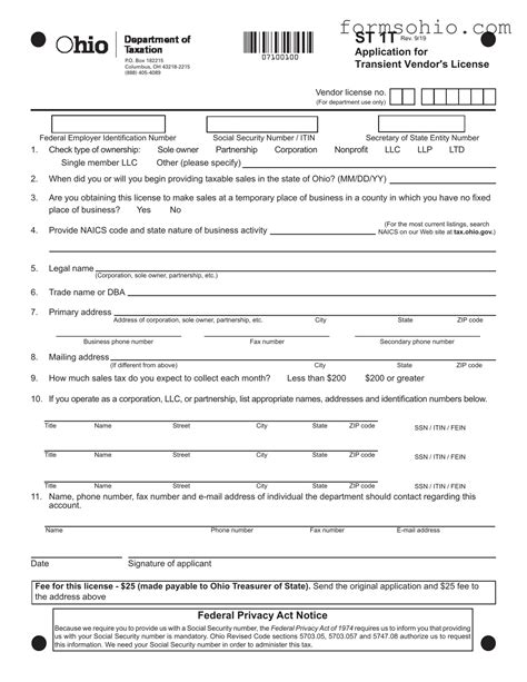Printable Ohio Application For Vendors License Form – Ohio PDF Forms