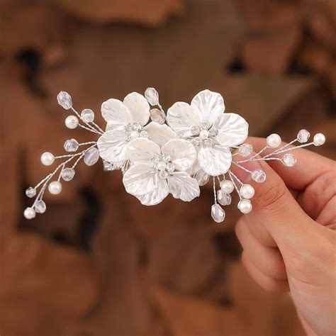 Amazon.com : JAKAWIN Flower Wedding Hair Clip Gold Pearl Hair Piece ...