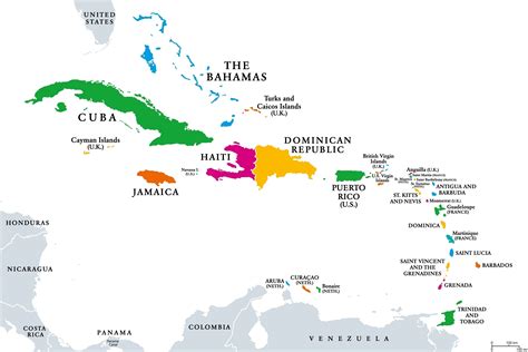 Caribbean Map With States Flat Political Map Of The Caribbean With