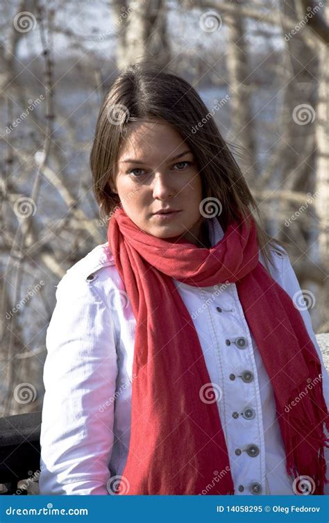 Beautiful Girl in a Red Scarf Stock Image - Image of female, scarf: 14058295