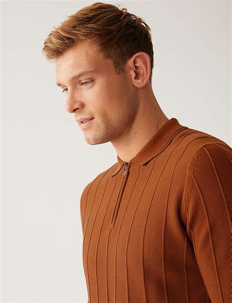 Buy Cotton Modal Textured Knitted Polo Shirt at Marks & Spencer
