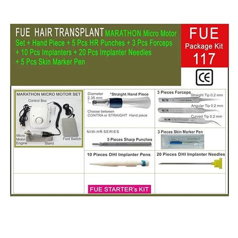 NIW FUE Hair transplant kit 117 Marathon Micro Motor Set, Hand Piece, 5 ...