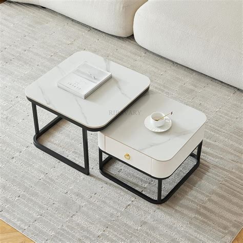 RIBAVARY® Coffee Table Set of 2, Modern Square Stacking Coffee Tables ...