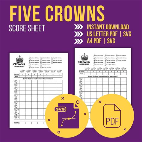 Five Crowns Game Score Sheet | 5 Crowns Printable Template | 5 Crowns ...