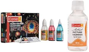 Camel Solvent Based Glass Color - 20ml Each, 5 Shades & Camel Artist ...