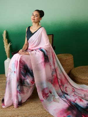 Buy Kartika Women Pink Floral Saree with Unstiched Blouse with ...