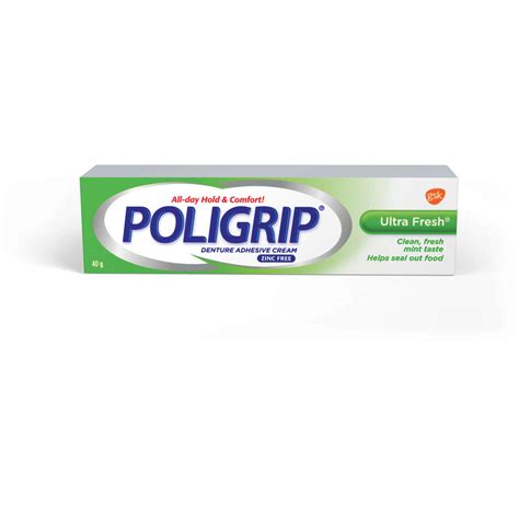 Poligrip Ultra Fresh Denture Adhesive Cream, 40g - All-Day Hold, Mint ...