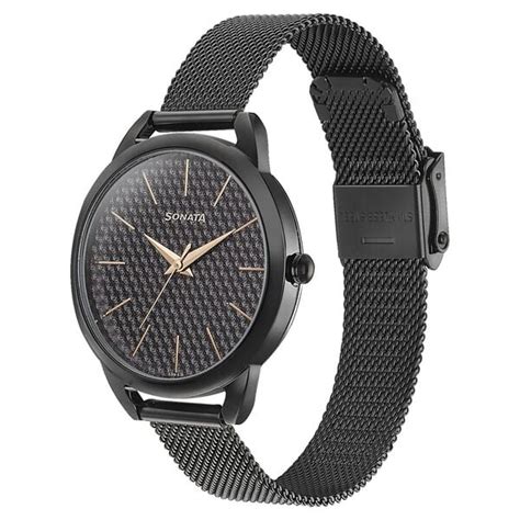 Buy Online Sonata Wedding Bling Quartz Analog Black Dial Black ...