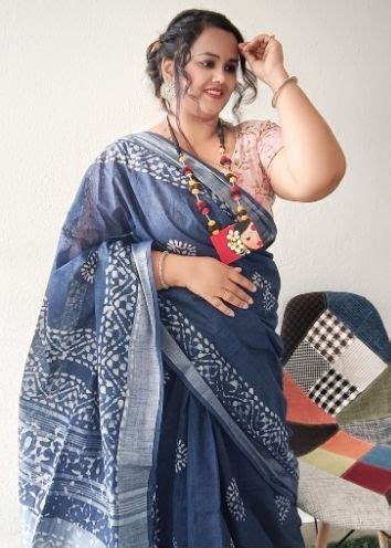 Slub Linen Saree Batik Print – Indiehaat.com