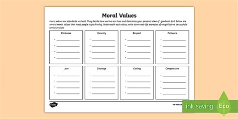 Moral Values Worksheet 的图像结果