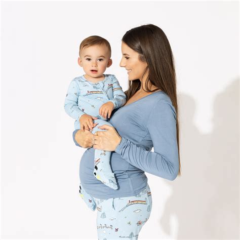 All Aboard Comfort: Winter Train Bamboo Women's Pajama Set - Bellabu Bear