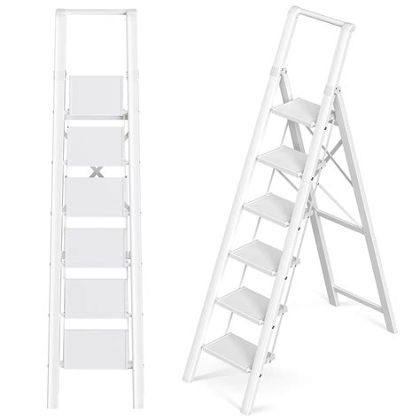 GameGem Step Ladder 6 Step Folding, Aluminum Ladders for High Ceilings ...