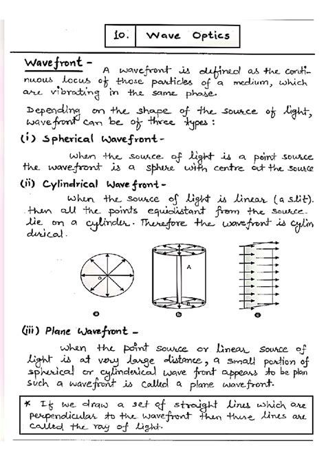 XII Wave Optics Notes - 10. Wave Optics A wavefront is defined as the ...