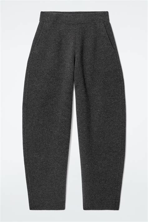 MERINO WOOL BARREL-LEG TROUSERS - CHARCOAL MÉLANGE - DAMES | H&M NL