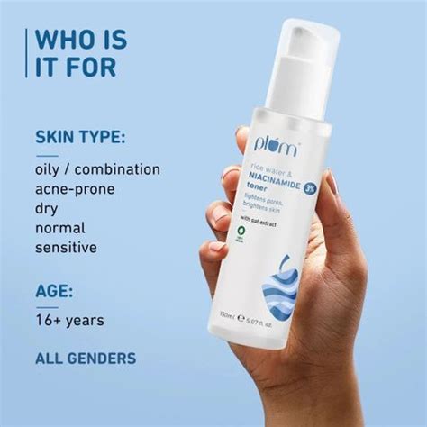 Plum 3% Niacinamide & Rice Water Alcohol-Free Toner, Tightens Pores ...