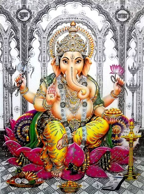 Crafts of India Blessing Ganesha/Large Hindu God Poster with Glitter ...