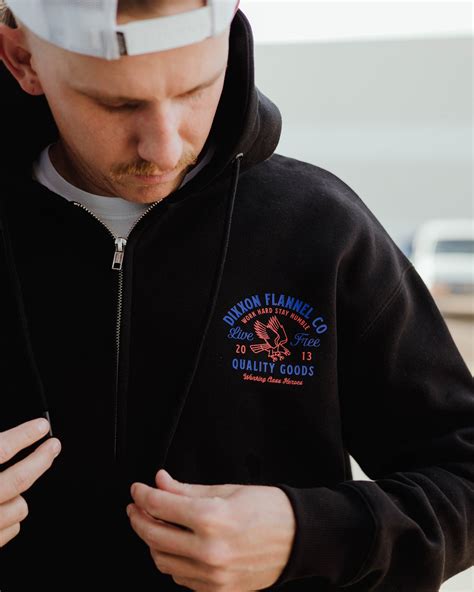 Red & Blue Quality Goods Zip Up Hoodie - Black | Dixxon Flannel Co.