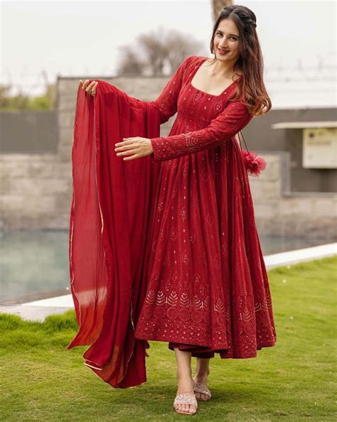 Maroon Embroidered Georgette Suit Set