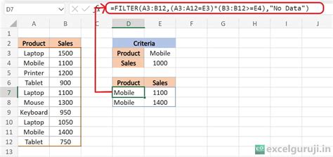 Excel Filter Function with Tables 的图像结果