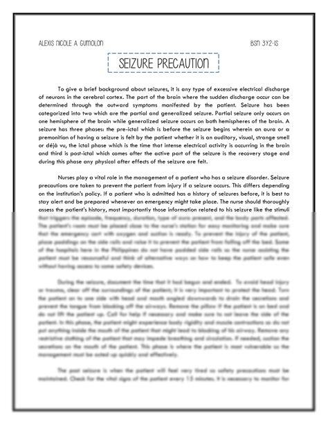SOLUTION: Seizure precautions nursing - Studypool