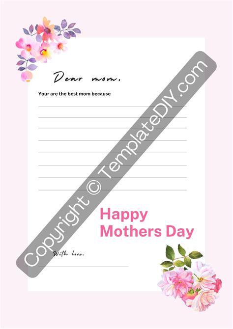 Mothers Day Letter Template Blank Printable PDF, Word