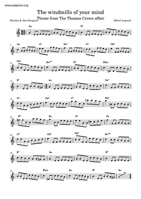 Michel LeGrand-The Windmills Of Your Mind Violin Score pdf, - Free Score Download ★