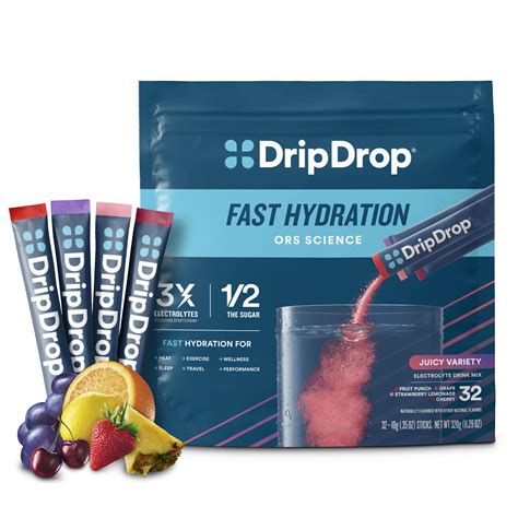 Dripdrophydration Juicy Variety Pack Electrolyte Drink Mix Single Serve ...