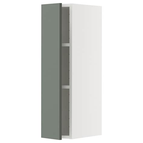 METOD wall cabinet with shelves, white/Nickebo matt grey-green ...