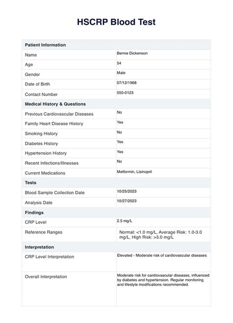 HSCRP Blood Test & Example | Free PDF Download