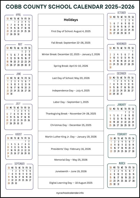 Cobb County School Calendar 2025-2026 with Dates