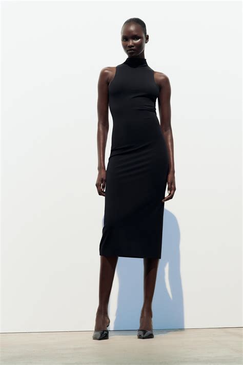 Zara Mock Neck Midi Dress International Shipping