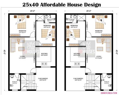 25x40 South-Facing Vastu House Plan With 1000 Sqft For 2bhk - 2DHouses ...
