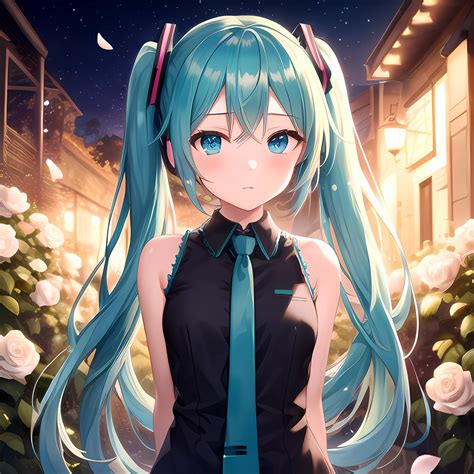 Face Focus Masterpiece Best Quality 1girl Hatsune Miku White Roses ...